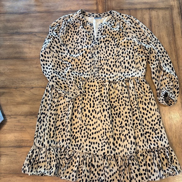 Vince Camuto Plus Size Animal Print Long Sleeve Split Neck Baby Doll Dress, 1X - Picture 8 of 14